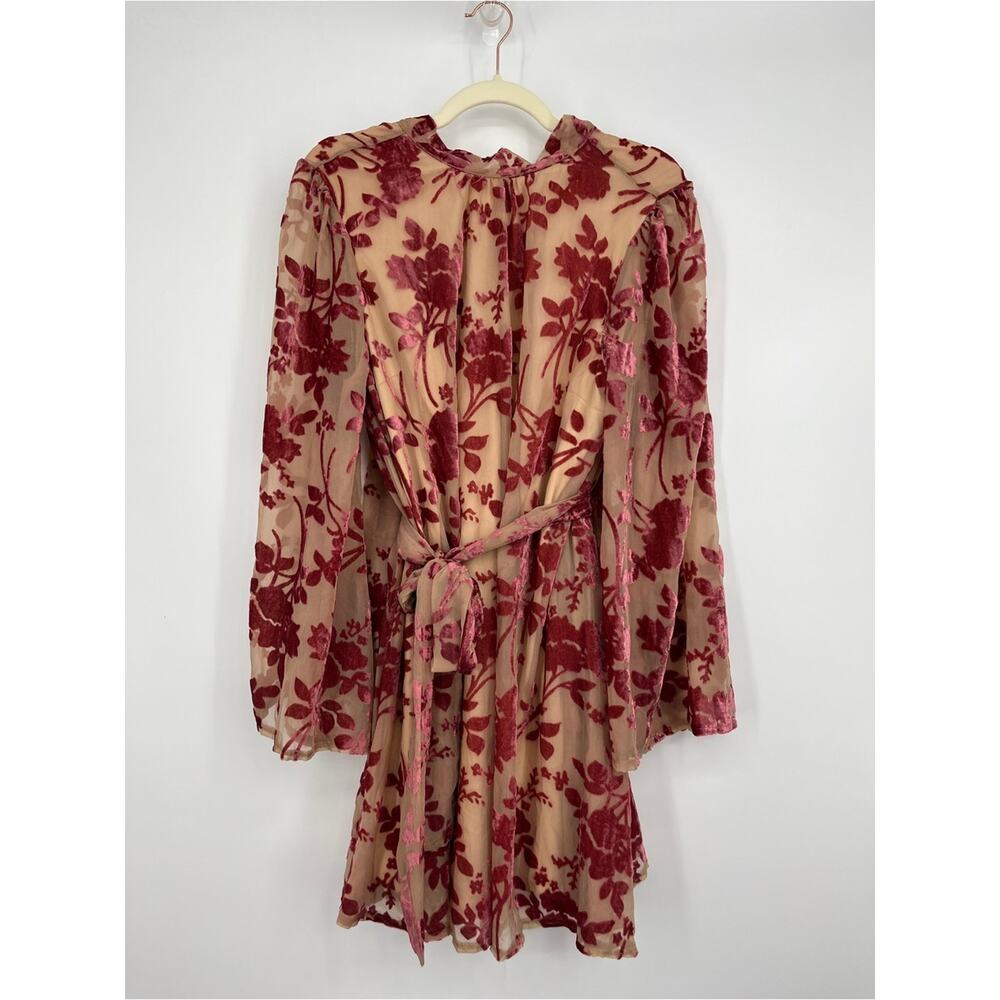 Vici Calgary Floral Velvet Burnout Tie Dress XL Mini Billowy Whimsy Boho Fairy - Picture 5 of 14